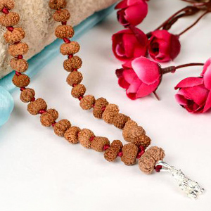 Ekadash Rudra Mala with Silver Hanuman Locket - 10 mm