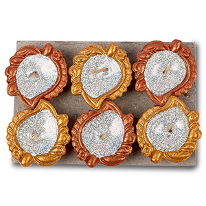 Leaf Design Earthen Diya Set Of 6