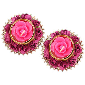 Fluorescent Rose Floating Diya (Set Of 2)