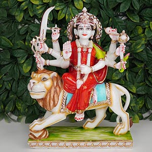 Maa Durga on Lion Idol in Marble - I