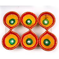 Fancy Painted Mud Diyas - Set of 6